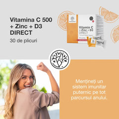 Vitamina C 500 + Zinc + D3 DIRECT, 30 de pliculețe